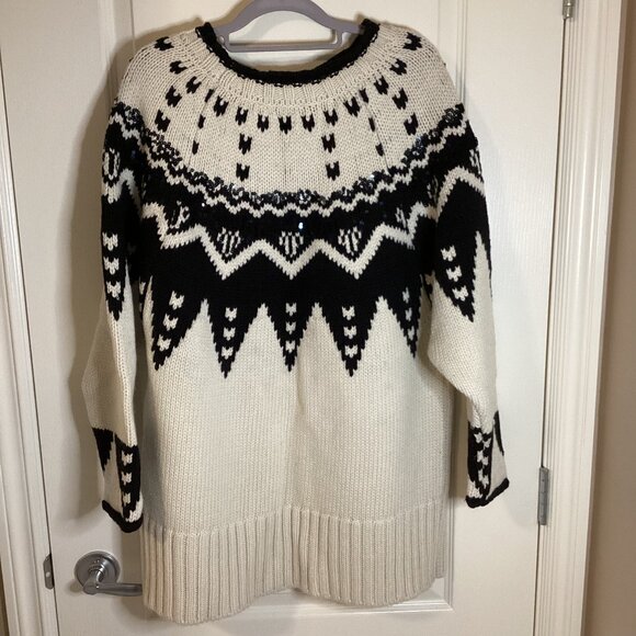 Zara Knit Limited Edition Women's Wool Blend Chunky Knit Sweater Size M Sequin - Picture 6 of 9